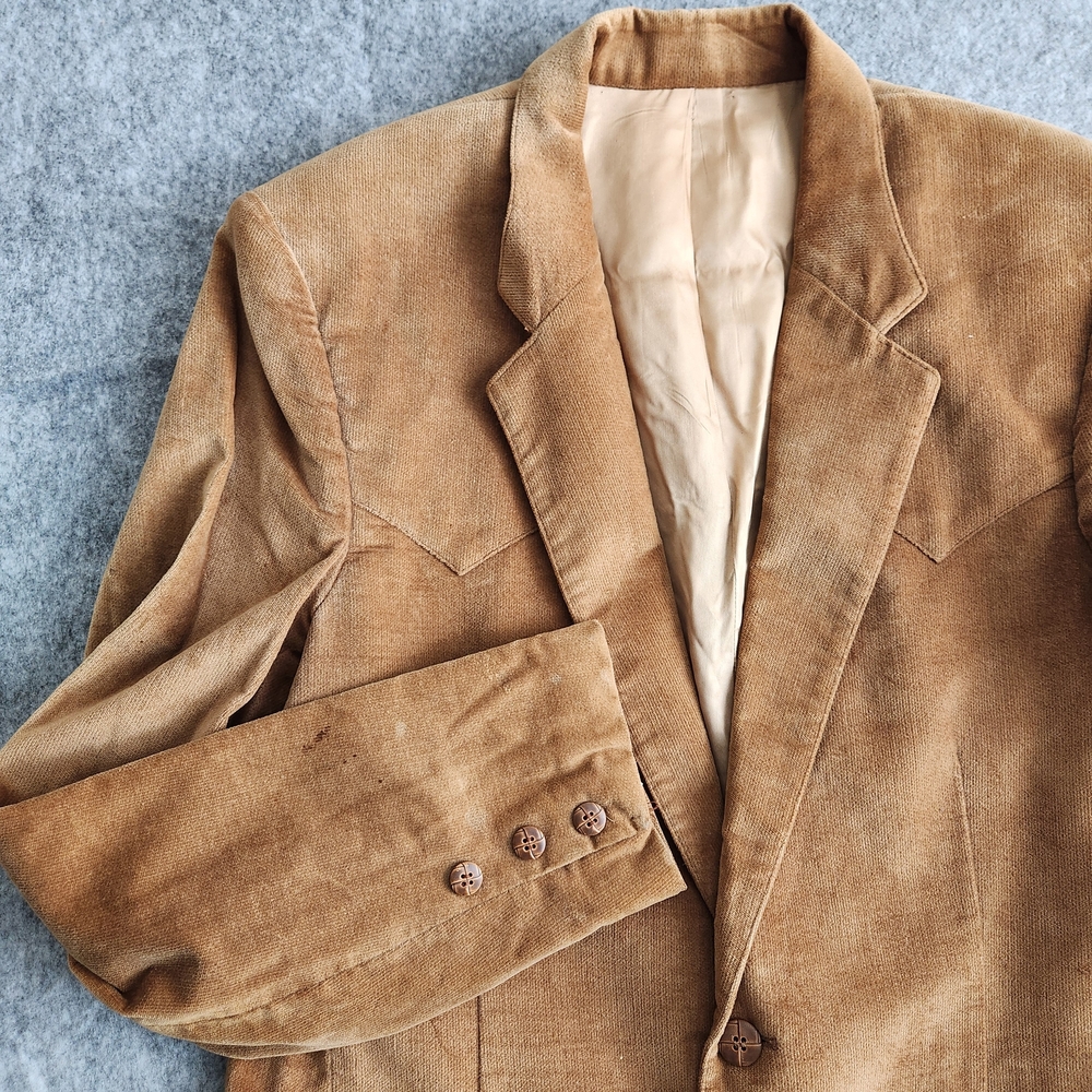 Lee Vintage 80s Western Corduroy Blazer Jacket Men 40R Brown Leather Button USA